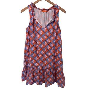 Oliphant Orange Pink Blue Diamond Sleeveless Ruffle Hem
Dress Size M